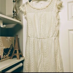 Lace Cream Short Sleeve Dress
